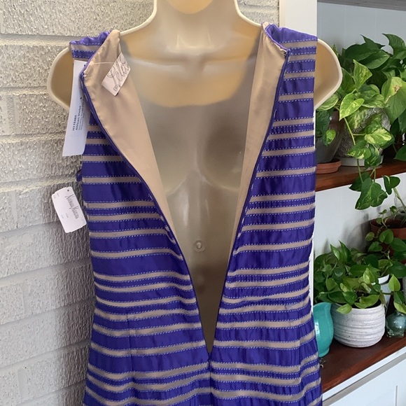 Lela Rose Silk Size 6 Dark Violet/Blue Striped Sleeveless Dress Faux Wrap Skirt - Picture 4 of 15